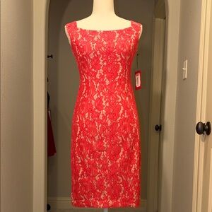 NWT Vince Camuto Vibrant Red Lace Midi Dress